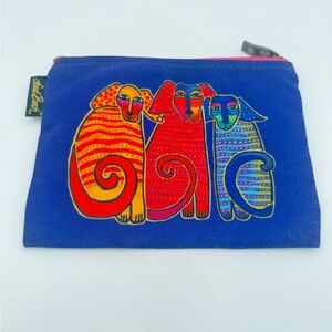 Laurel Burch Cosmetic Bag Zipped Dogs 8.25”x6.25”